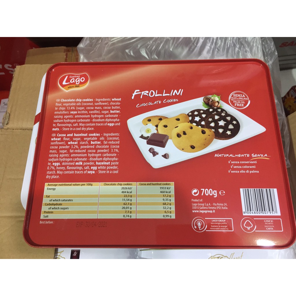 (HÀNG TẾT 2022)_Bánh hộp sắt Lago Frollini Chocolate Cookies 700g của Italy | BigBuy360 - bigbuy360.vn
