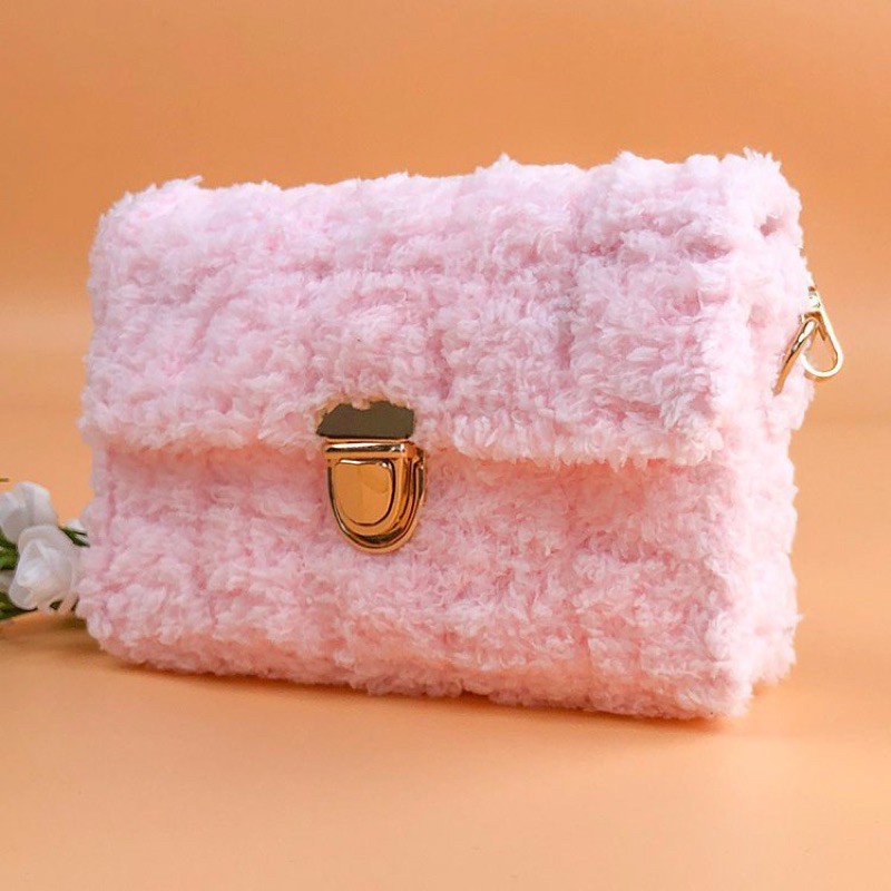 [FREESHIP 50K ] Sét túi tự đan bông xù [khoá mỏ vịt]