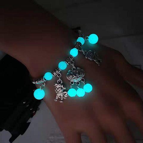 Vòng Tay Chuỗi Hạt Đá Zodiac Màu Bạc/Ngọc Trai Phát Sáng Phong Cách Retro Thời Trang Cho Nữ