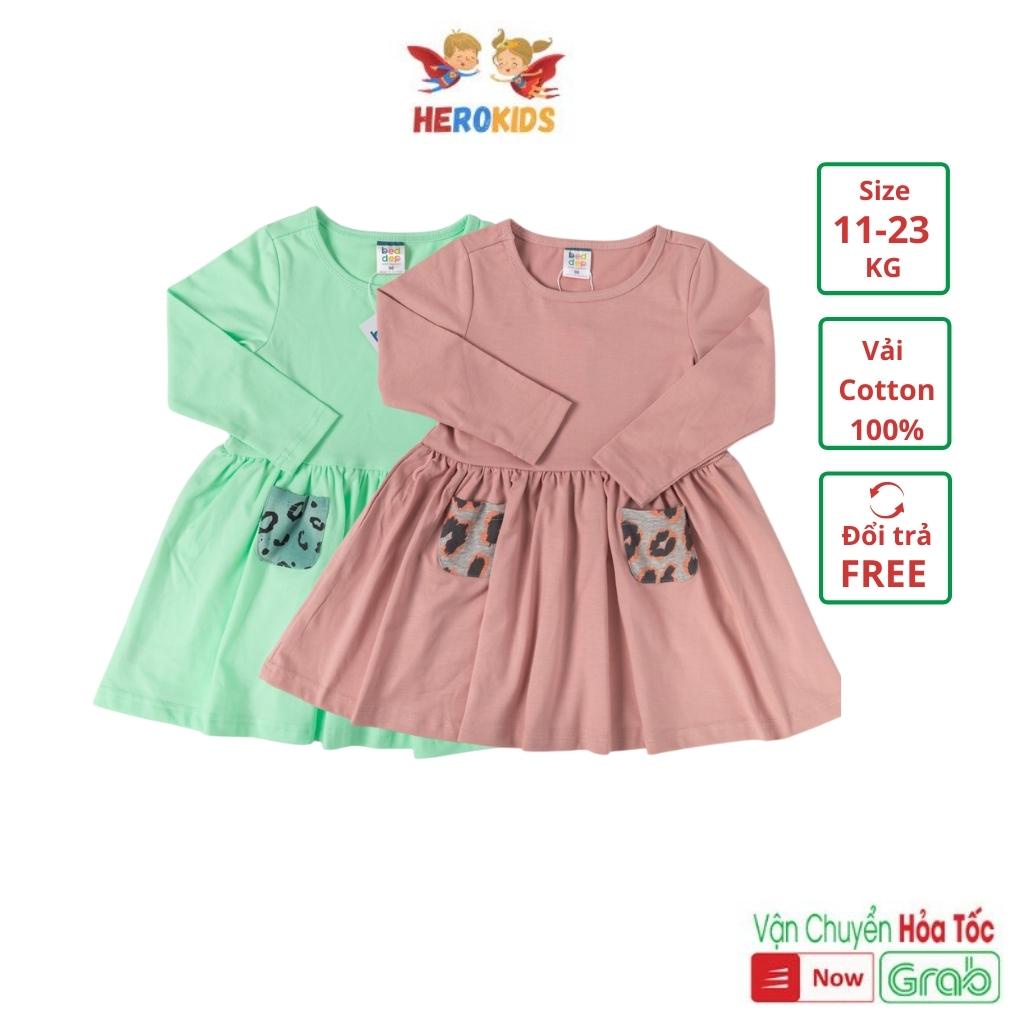 Váy bé gái dài tay chất cotton có túi hoạ tiết da báo thời trang thiết kế cao cấp Herokids GV31