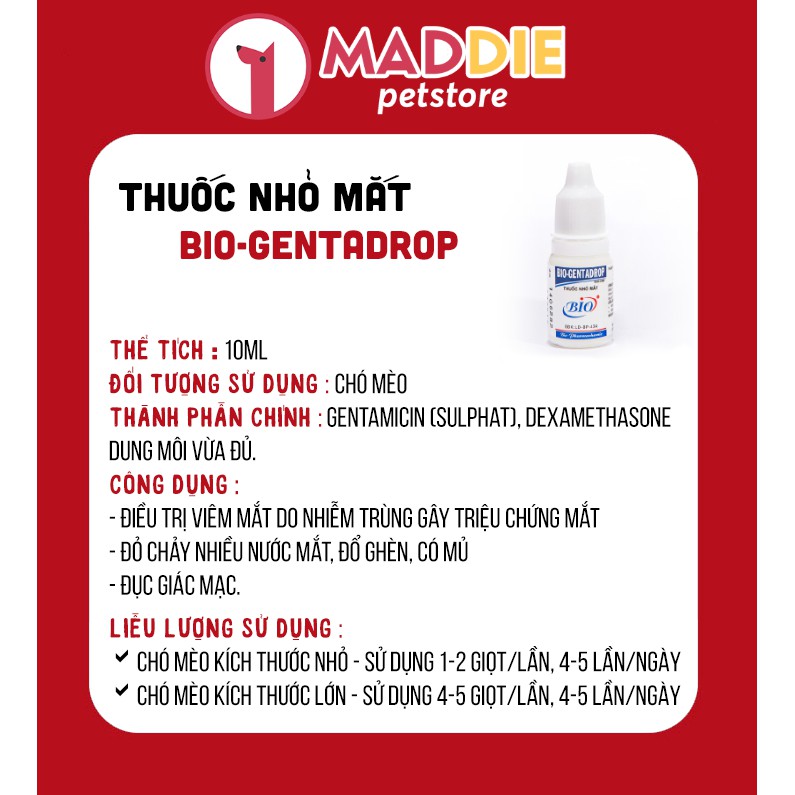 DUNG DỊCH NHỎ RỬA MẮT CHO CHÓ MÈO BIO GENTADROP - TO-BREX - NƯỚC MUỐI RỬA MẮT - MADDIE