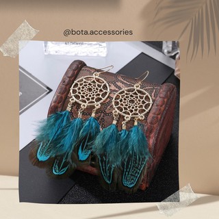 Bông tai lông vũ thời trang hình tròn vintage cho nữ (CÓ SẴN - HOẢ TỐC)