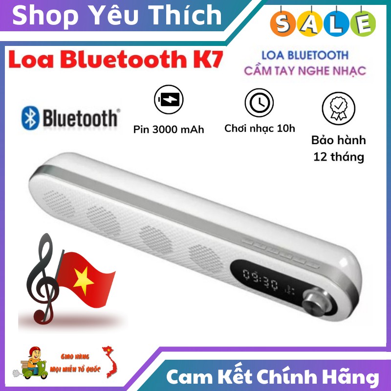 Loa Bluetooth ⭐FREE SHIP⭐ Loa Bluetooth K7 Thiết Kế Độc Đáo Đồng Hồ LED Kiêm Báo Thức Âm Thanh Lớn Chống Ồn