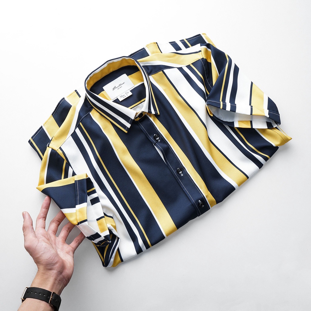 Áo sơ mi nam phối sọc, phong cách trẻ trung, chất vải siêu mát 6168