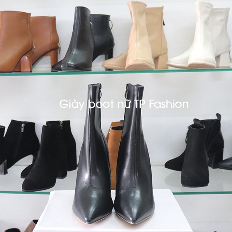[ Video + ảnh thật, size 35- 40] Giày boot nữ CAO GÓT 10CM cổ lửng MŨI NHỌN màu đen GBN1101