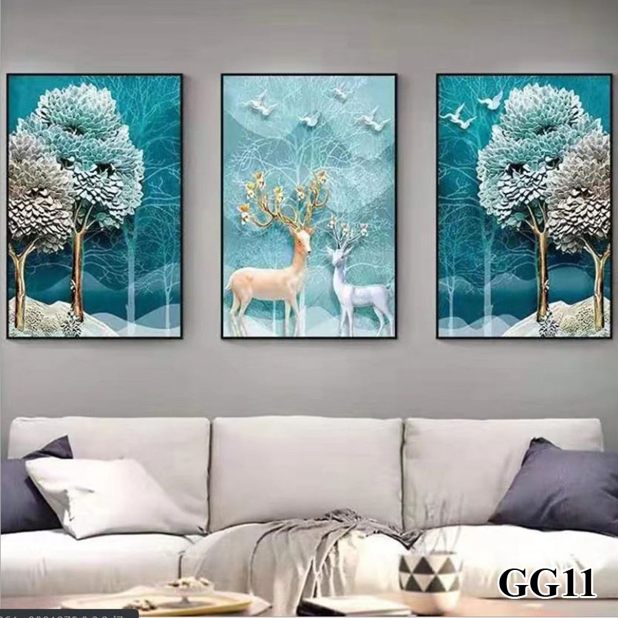 Tranh treo tường canvas khung gỗ 3 bức phong cách hiện đại Bắc Âu tranh decor trang trí phòng khách phòng ngủ bếp ăn 06