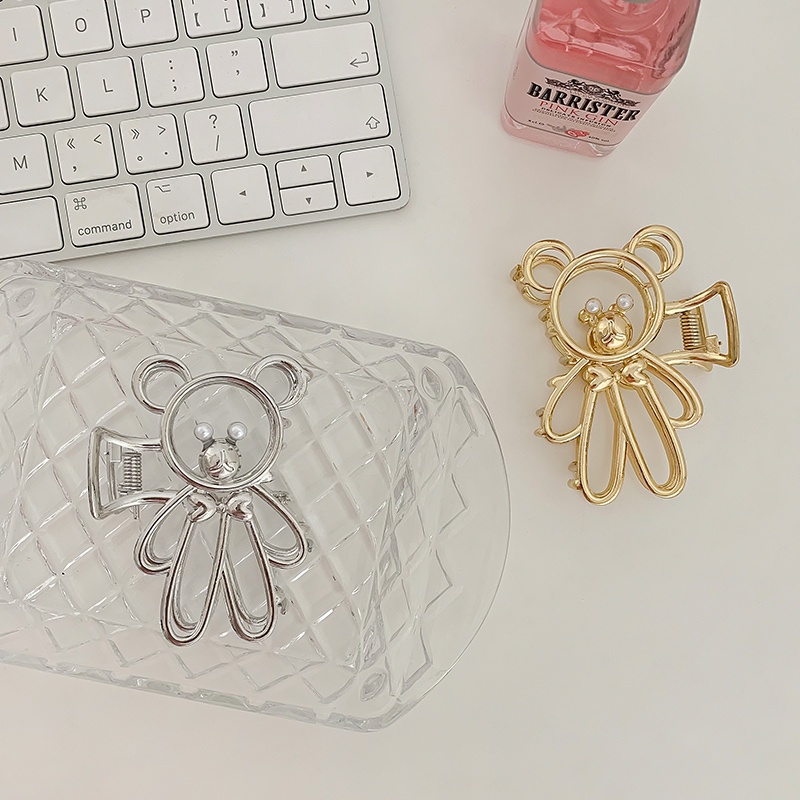 Kẹp Tóc Hình Gấu Hoạt Hình Ba Chiều Bằng Kim Loại Đính Ngọc Trai Thời Trang Hàn Quốc vintage