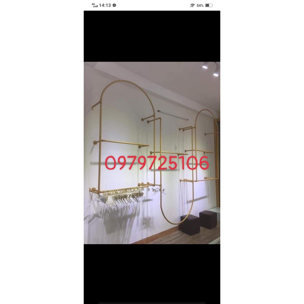 GIÁ TREO BẮT TƯỜNG HÌNH VÒM CONG 2 TẦNG - KỆ TREO QUẦN ÁO - DÀN TREO ĐỒ SHOP THỜI TRANG
