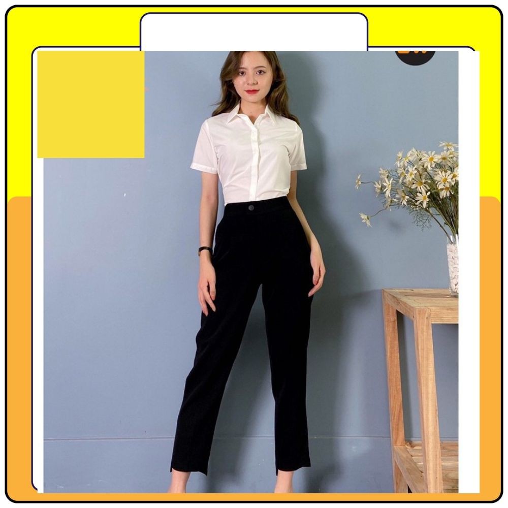Quần vải nữ cạp cao khuy lệch , quần baggy vải chất tuyết mưa siêu đẹp Queenshop