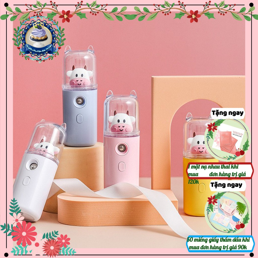 Quạt phun sương mini cầm tay - Máy phun sương tạo ẩm không khí hình bò sữa cute