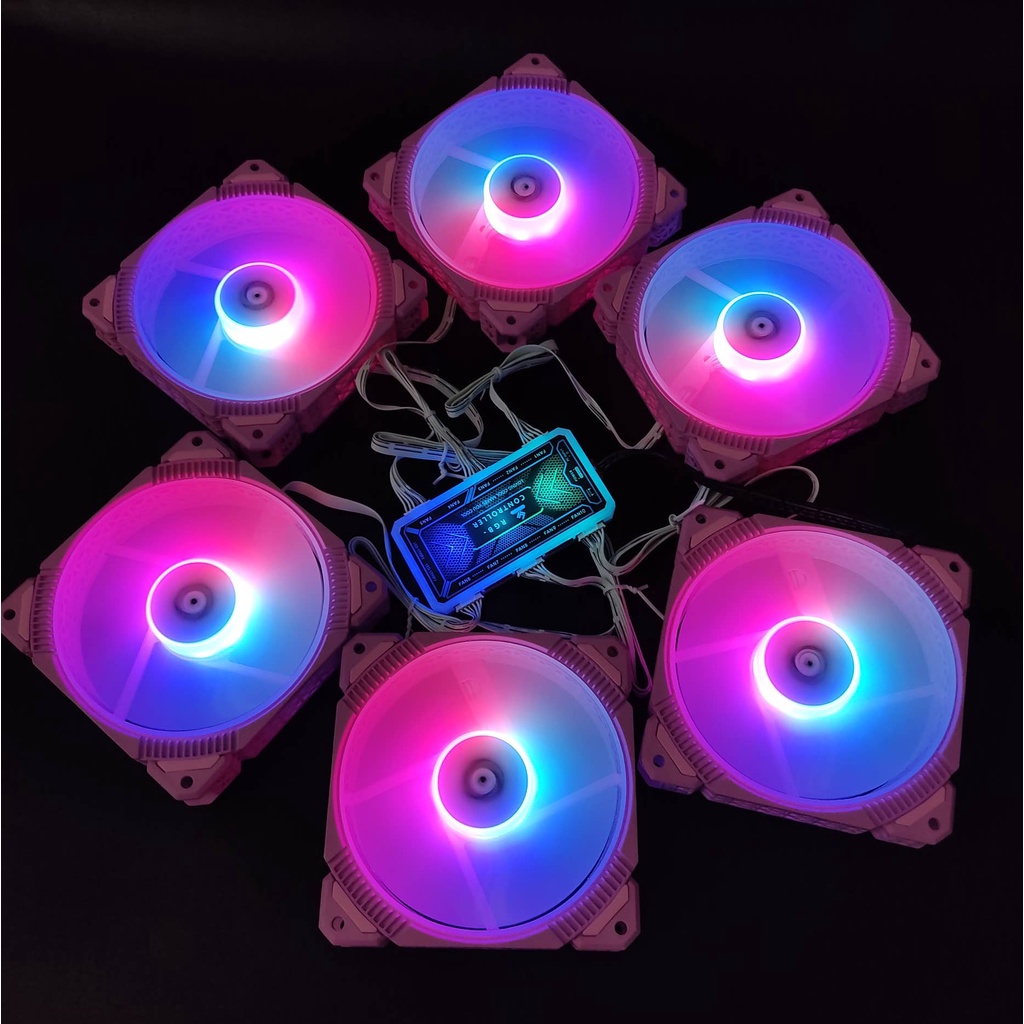 Bộ Quạt Tản Nhiệt Pink P1 12cm Fan Led RGB Đồng Bộ Mainboard - Hub Coolmoon - Nháy Nhạc