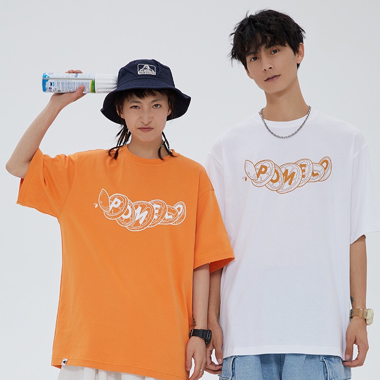Mùa hè 2021 phong cách mới cotton ngắn tay cắt lát in chanh phong cách giản dị áo thun nam cổ tròn