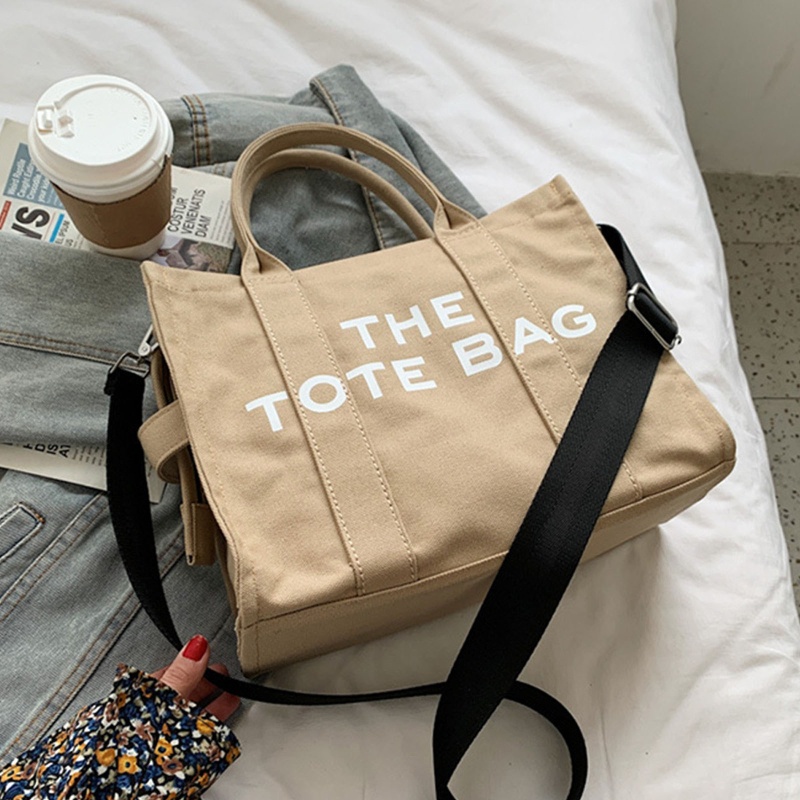 Túi Xách Đeo Vai Vải Canvas In Chữ Đơn Giản Thời Trang Dành Cho Nữ