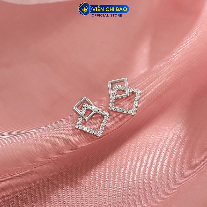 Bông tai bạc nữ hình vuông đính đá chất liệu bạc Ý thời trang phụ kiện trang sức nữ thương hiệu Viễn Chí Bảo B400575