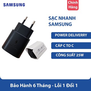 Bộ sạc nhanh 25W cho Samsung Note 10 chân Type C 2 đầu chuẩn PD chính hãng- Bảo hành 12 tháng