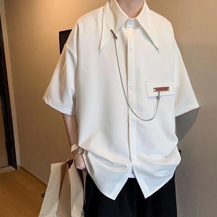 Áo Sơ Mi Ngắn Tay Dáng Rộng Thời Trang Mùa Hè Hàn Quốc Dành Cho Nam
