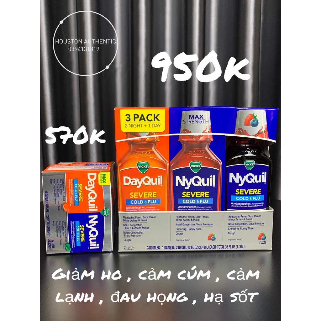 Set 3 chai siro Vicks DayQuil & NyQuil Cold & Flu Severe 1.06L _ Live mua hàng tại Mỹ