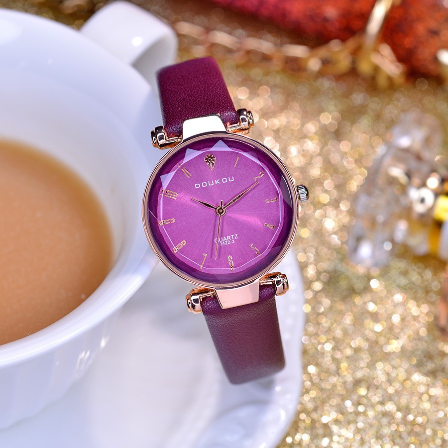 Đồng hồ nữ DOUKOU 71845 mặt vát 3D dây da mềm Bán lẻ giá sỉ