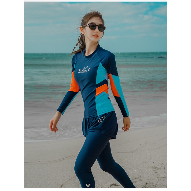 Đồ bơi nữ dài tay phong cách Hàn Quốc xanh cam