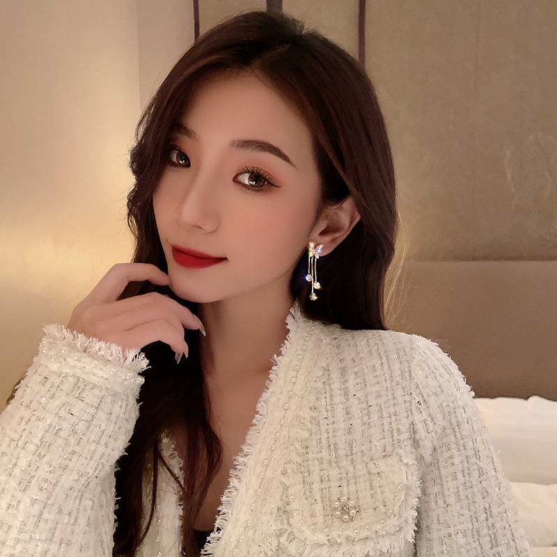 Khuyên Tai Tua Rua Hình Bướm Đính Đá Cao Cấp Phong Cách Hàn Quốc Hợp Thời Trang Cho Nữ