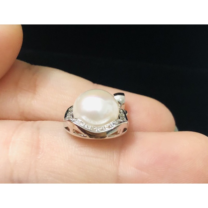 Dây chuyền bạc s925 hạt trai trắng ánh hồng 11ly
