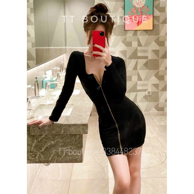 Đầm body khoá dọc thân tay dài sexxy Ảnh thật 👗 *