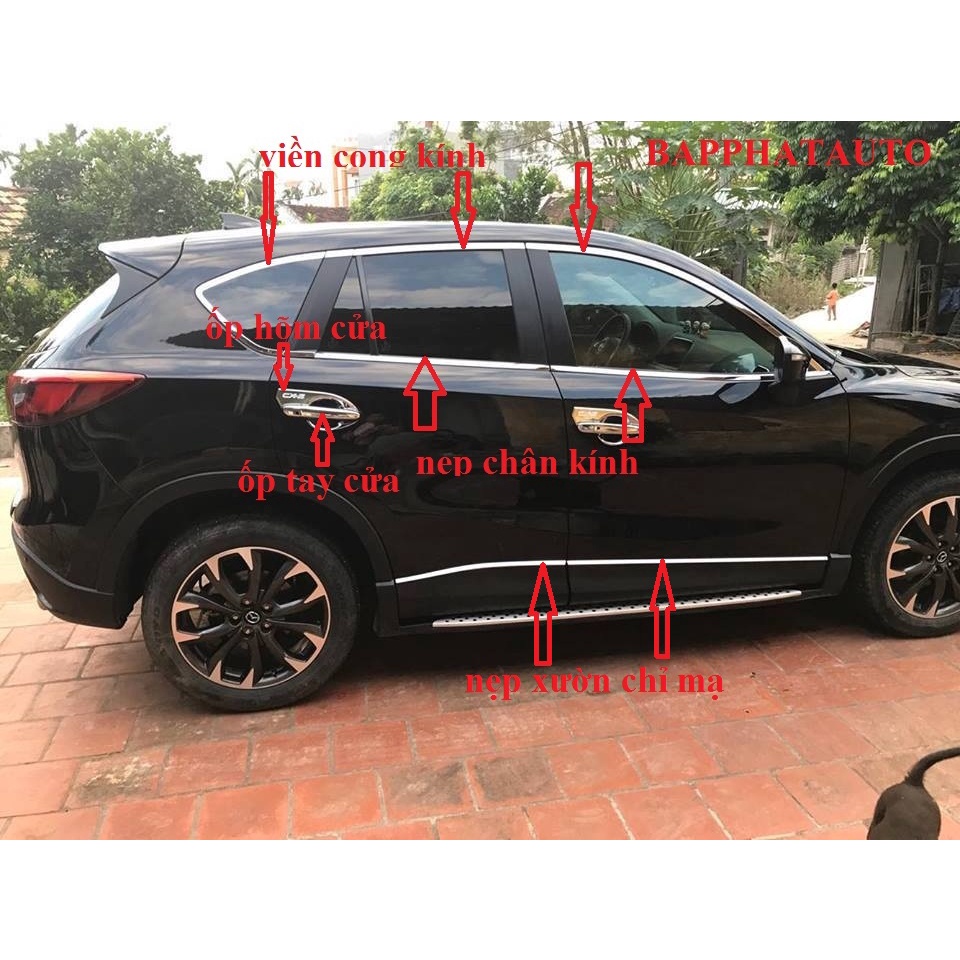 Bộ 8 Nẹp viền cong kính Inox xe Mazda Cx5 các đời 2014 đến 2021