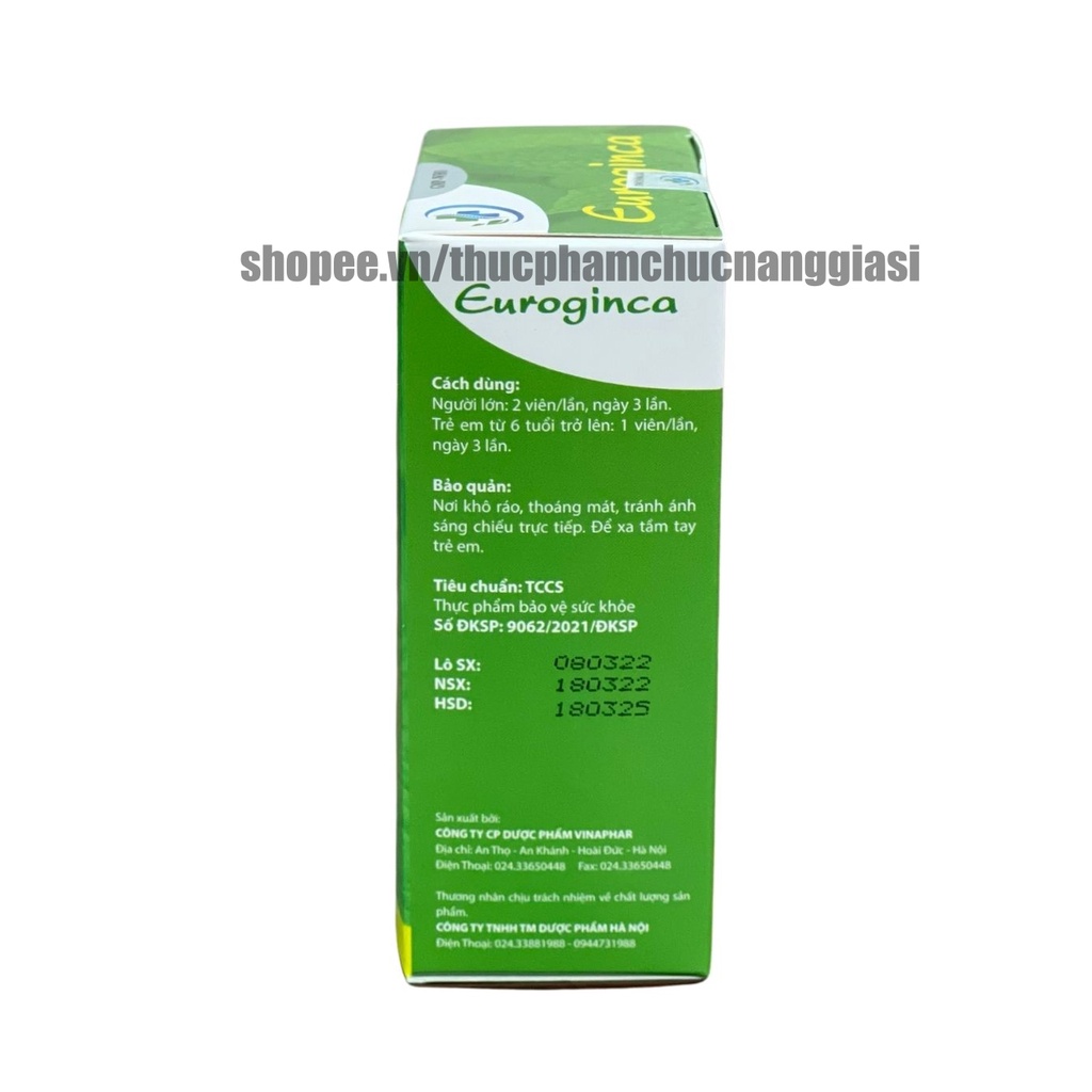 Viên tinh dầu tràm Euroginca bổ sung tinh dầu bạc hà giúp giảm ho, giảm đau họng - Hộp 100 viên