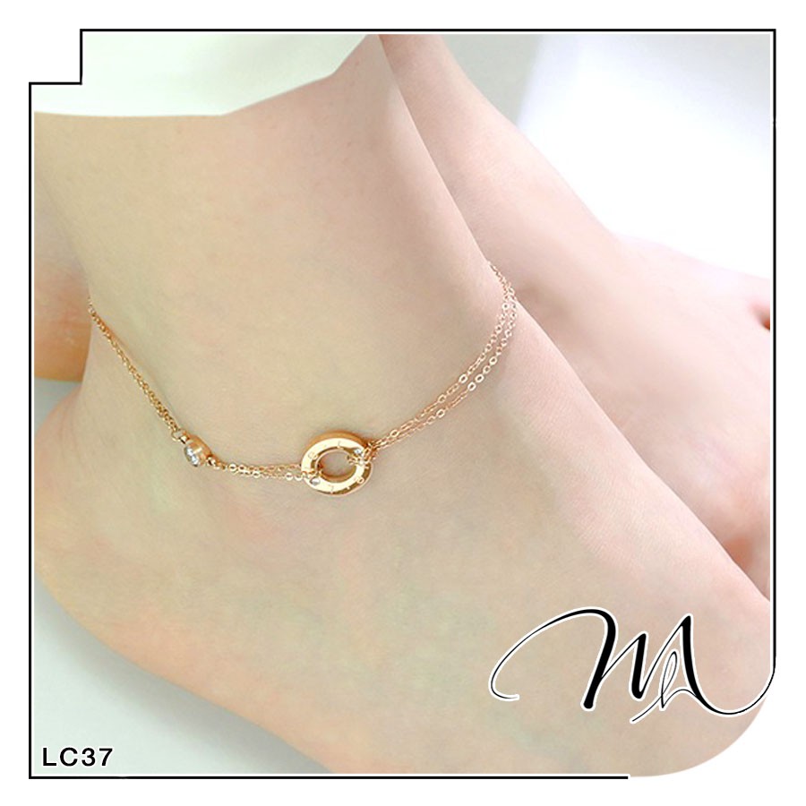 Lắc chân nữ Titan vòng tròn rỗng LOVE phối đá dễ thương - Măng’s House LC37