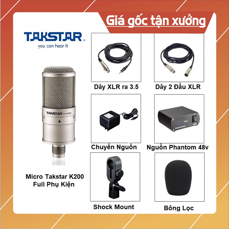 Mic Thu Âm livestream Takstar PC-K200 Full Nguồn Phantom 48V BẢO HÀNH 1 NĂM