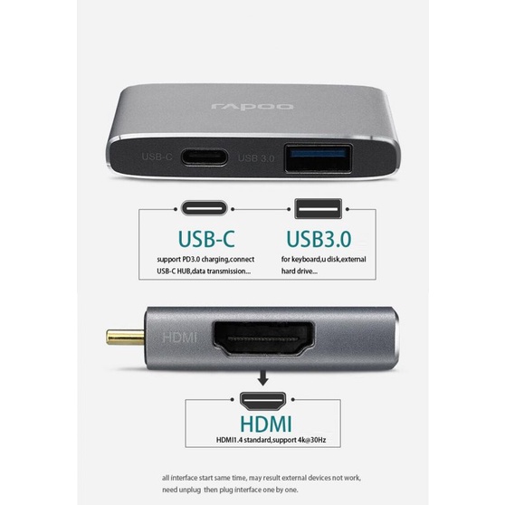 [Mã INCU300 giảm 10% đơn 499K] Bộ chia (Hub) Cáp chuyển USB Type-C Rapoo XD20M