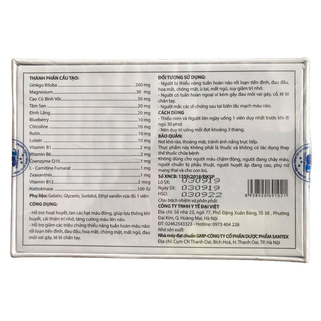 Davigink - hỗ trợ hoạt huyết, tan các hạt máu đông, giúp lưu thông khí huyết, cải thiện trí não