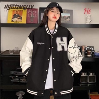Áo bomber phối tay trắng H tim vỡ chữ H ht