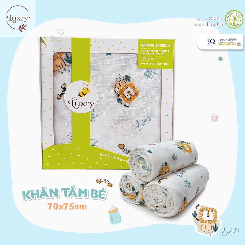 [Phụ kiện cho bé] Khăn đa năng cho bé 125x125cm chất vải sợi tre kháng khuẩn mềm mịn Luxry