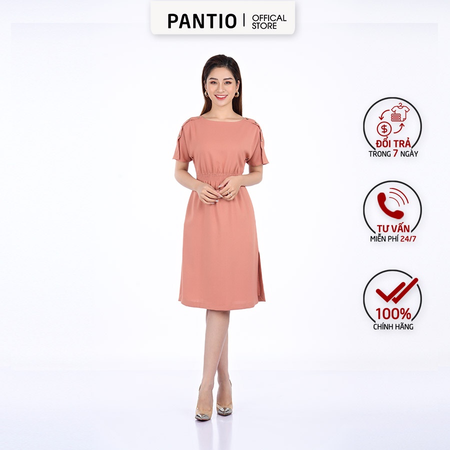 FDP12616 - Đầm Dạo Phố ngắn tay phần eo bo nhẹ trễ vai - PANTIO