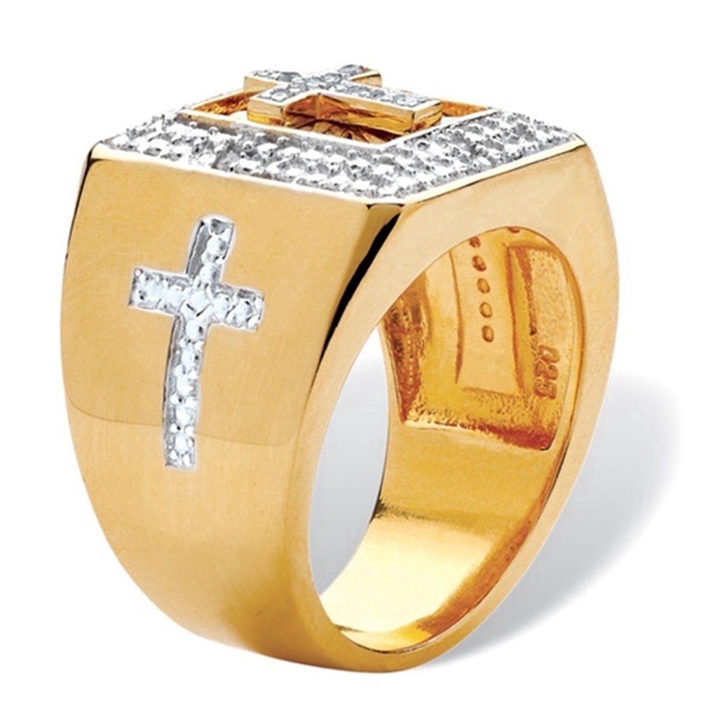 Nhẫn khắc hình thánh giá đính kim cương giả sang trọng
