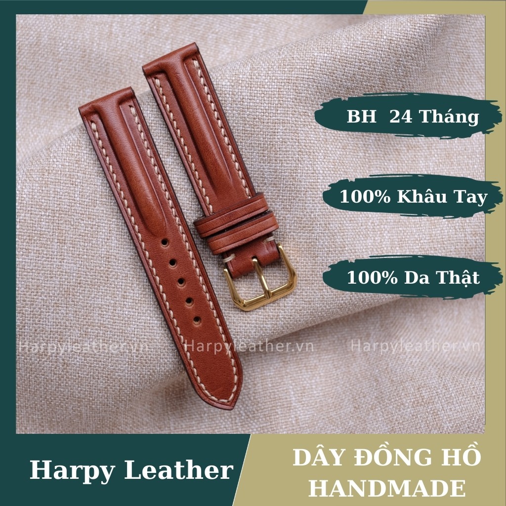 Dây Đồng Hồ 19mm Da Bò Thật Cao Cấp ( Buttero - Pháp ) - Handmade 100% ( Khâu Tay) - Da Thật Chống Nước Chống Mồ Hôi Tay