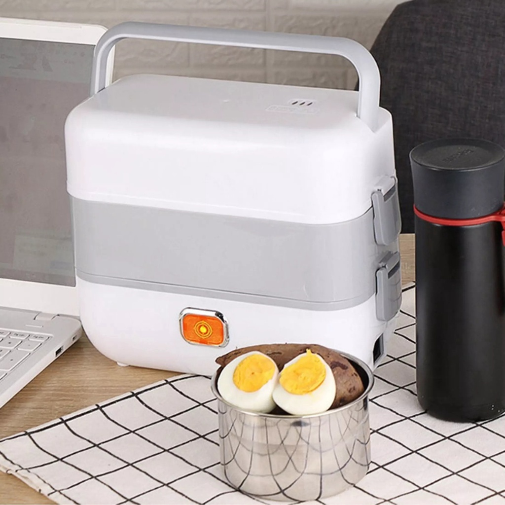 Hộp Cơm Hâm Nóng Giữ Nhiệt 2 Tầng Với 4 Ngăn Inox Siêu tiện dụng