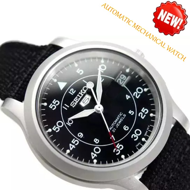 Seiko 5 automatic military watch military Time Automatic Black/green/blue nylon strap watch