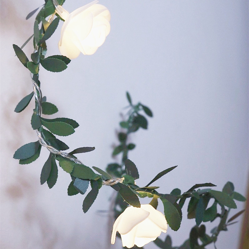 Simulated Green Leaf Rattan Rose Rattan LED Lamp DIY Garland Home Decor