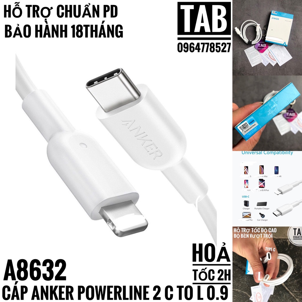 Cáp Anker PowerLine II C To L 0.9m Chính Hãng - A8632 A8633 (Bảo Hành 18T)