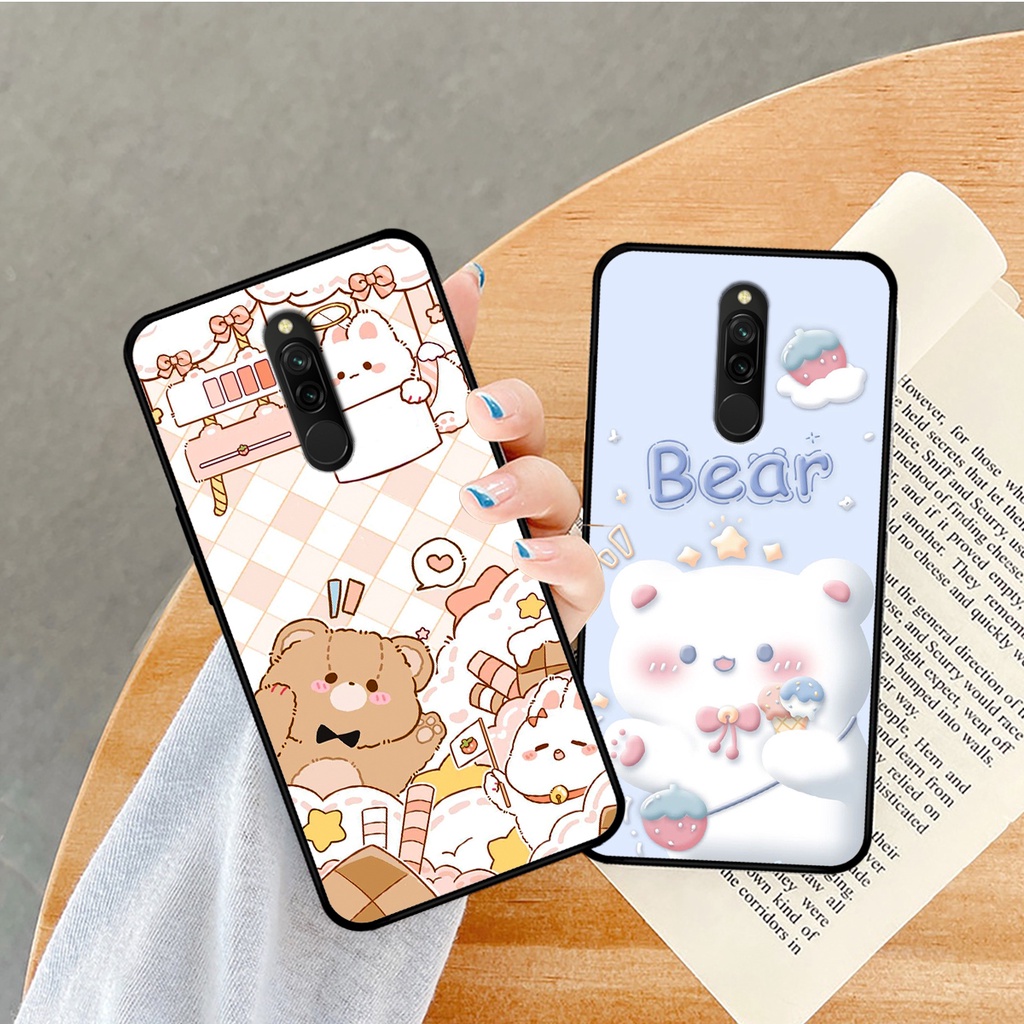 Ốp lưng Xiaomi Redmi 8 in hình caro gấu thỏ dễ thương