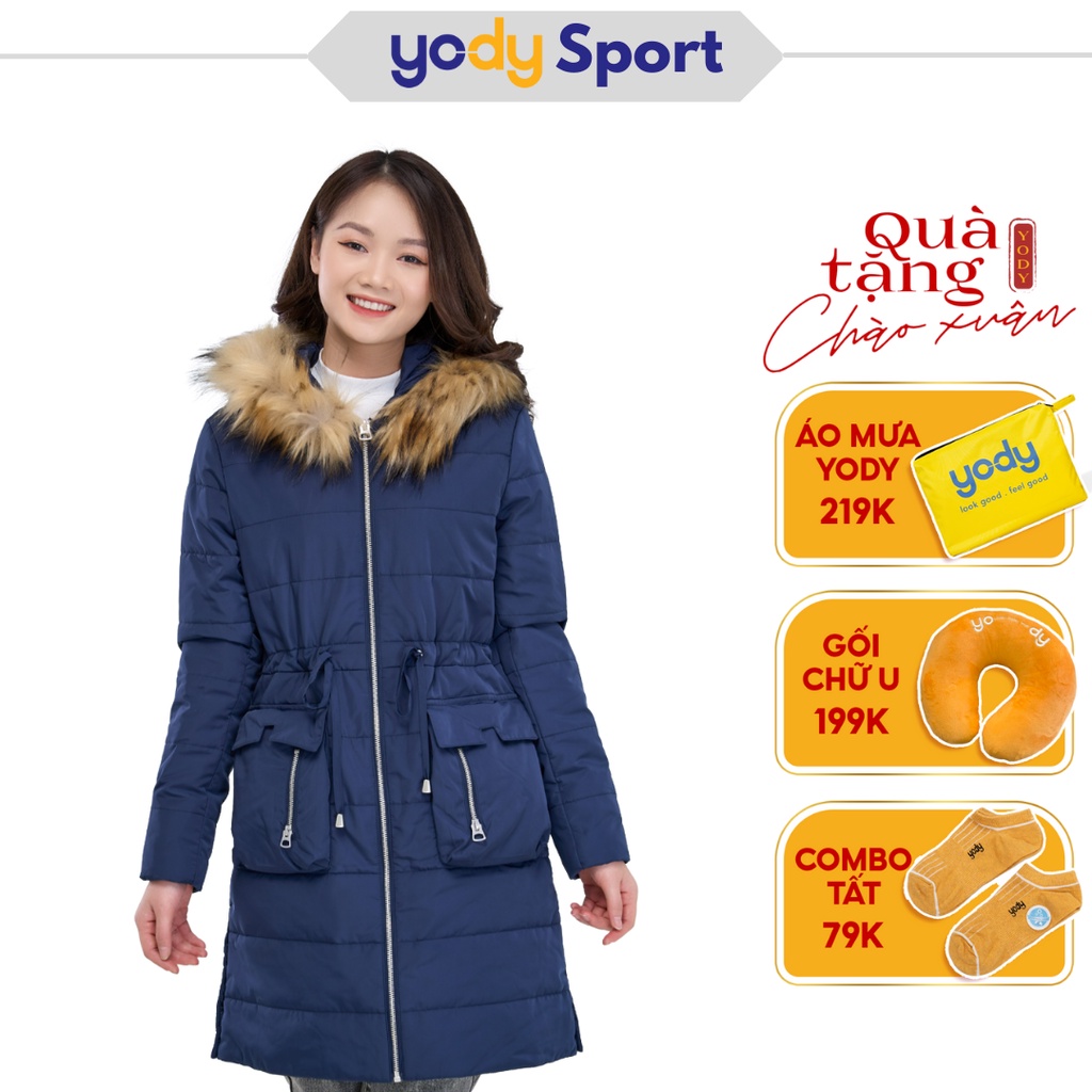 Áo phao nữ YODY siêu nhẹ dáng dài áo phao đại hàn mềm mịn có mũ lông PHN5004