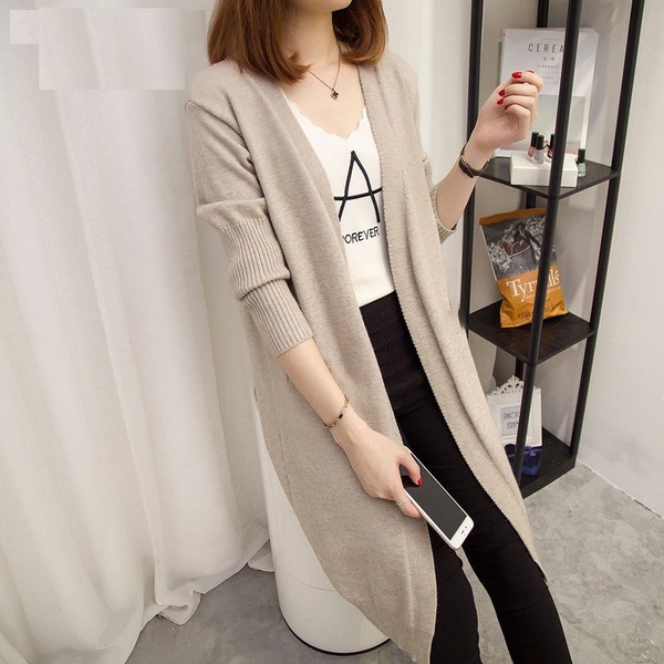 Áo Khoác Cardigan Dệt Kim Dáng Rộng Tay Dài Màu Trơn Mềm Mại Thoải Mái Thời Trang Thu Đông Cho Nữ