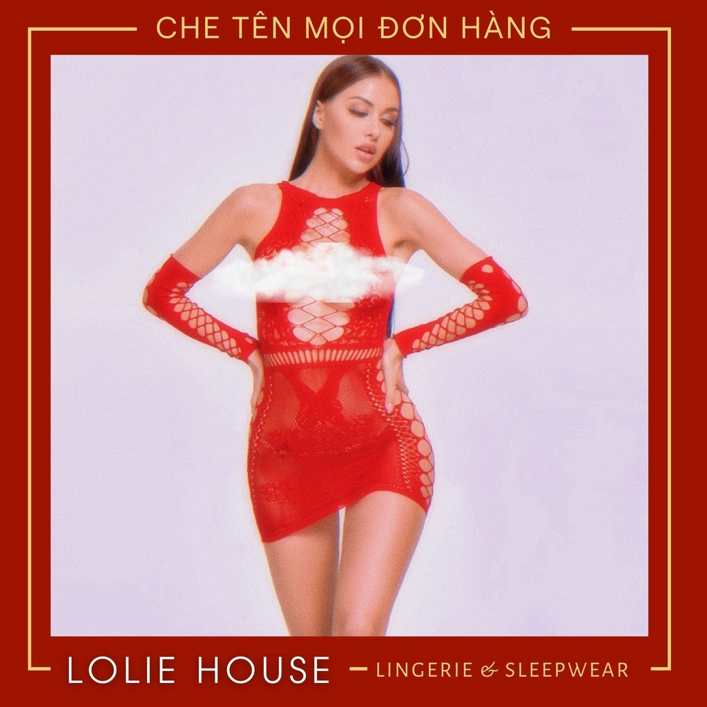 Váy body ren lưới sexy kèm găng tay quyến rũ, váy đầm ngủ xuyên thấu ôm sát LOLIE HOUSE - BS21