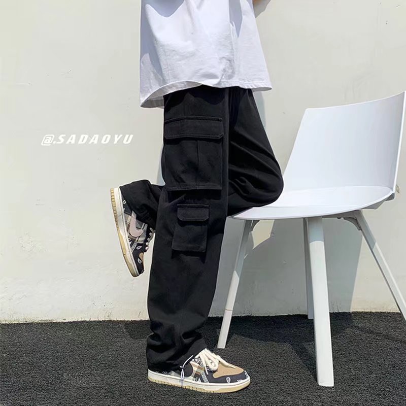 Quần Legging Dáng Suông simple trẻ tuổi Nhiều Túi Phong Cách Thời Trang Hàn Quốc cargo pants unisex quần ống rộng Nam
