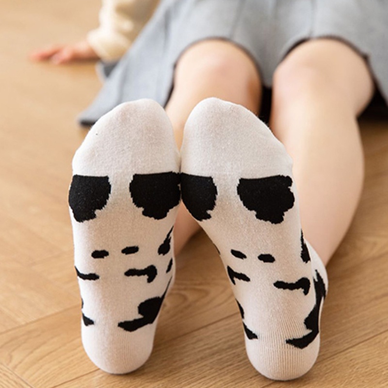 XIXI Set 5 Đôi Tất Cotton Cổ Thấp In Họa Tiết Bò Sữa Hoạt Hình Thời Trang Mùa Hè Cho Nữ