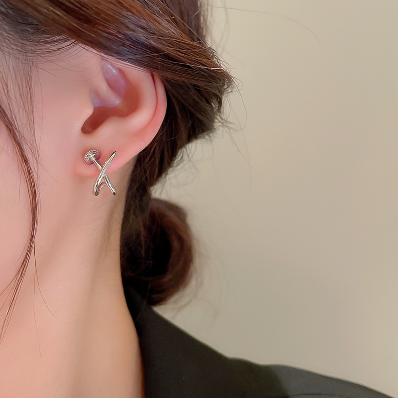 Bông Tai Mạ Vàng / Bạc Hình Chữ X Đính Đá Zircon Đơn Giản Thời Trang