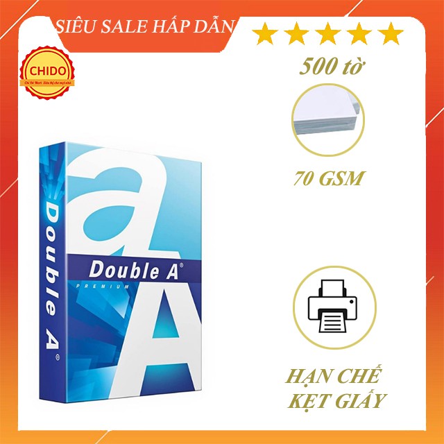 Giấy In Photo A4 Văn Phòng Double A 70 GSM ( 500 tờ ),Siêu Dai, Mịn, Ko Kẹt Giấy, Hàng Thái Lan Chính Hãng