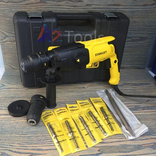 Máy khoan búa 3 chức năng 800W Stanley (Kèm vali, đầu kẹp và 6 mũi chính hãng)
